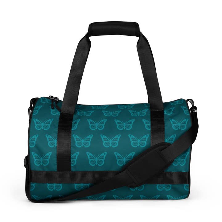 Teal Butterfly Gym Bag for wholesale by Nxt Moda