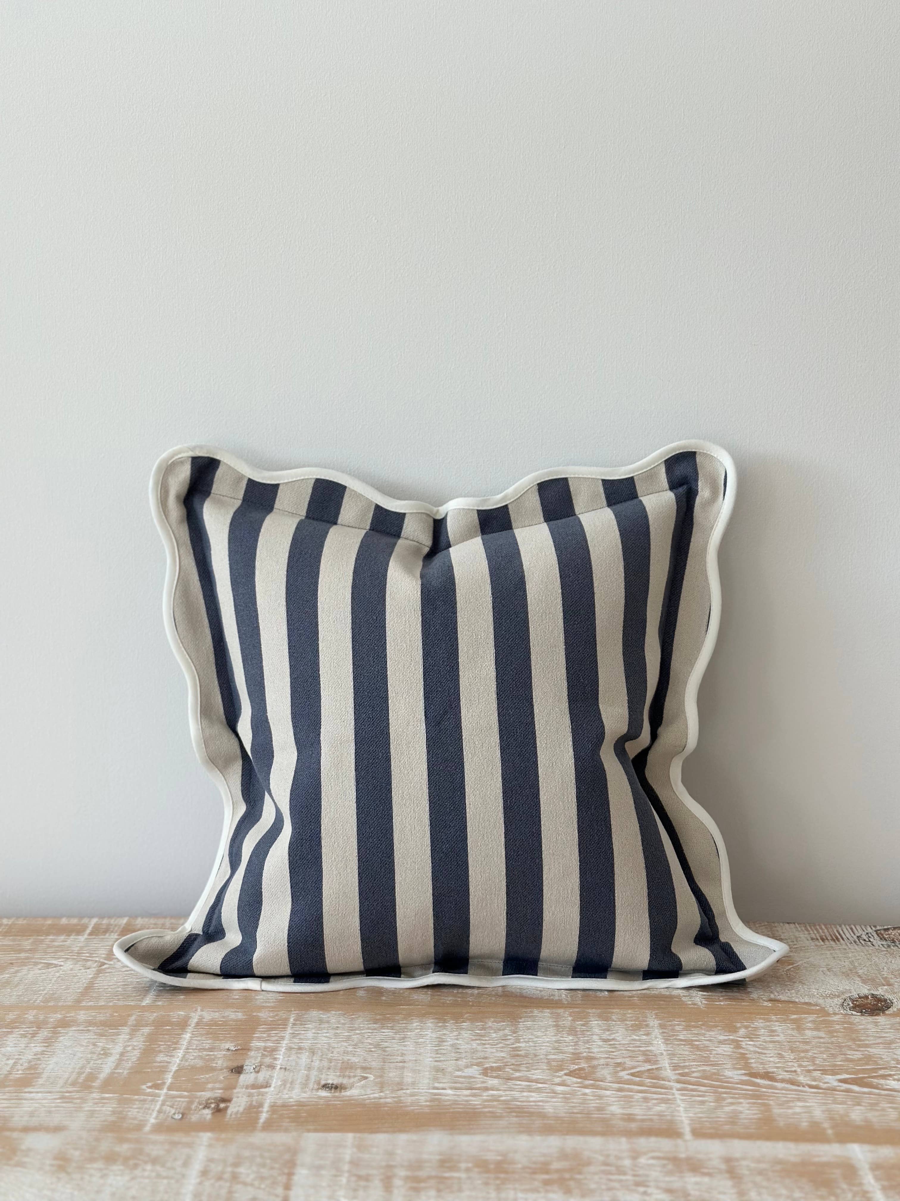Ellenvale Trade – wholesale Throw pillow cover – Chloe Navy Stripe Scalloped Edge Cushion Cover1