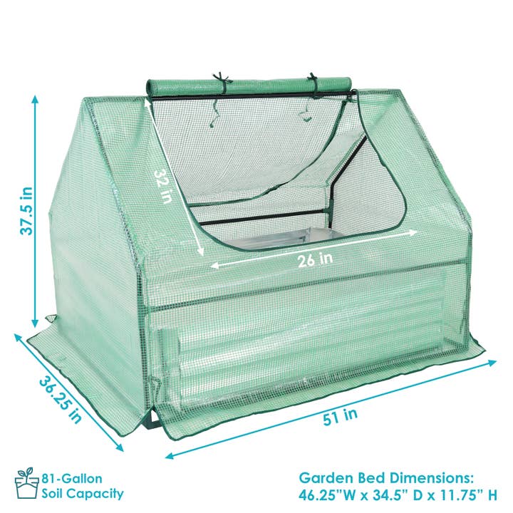 Sunnydaze Decor - Wholesale Plant Pot - Steel Raised Bed with Greenhouse - Green - 4 ft x 3 ft