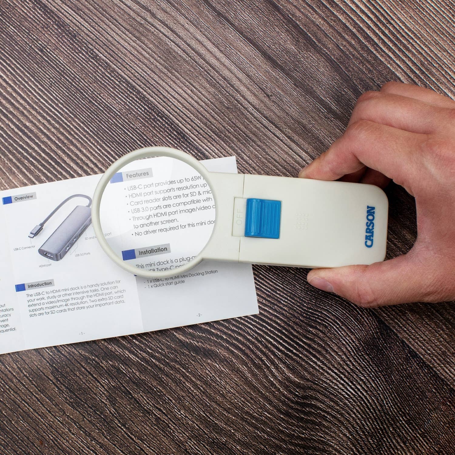 Carson EU - Vendita all'ingrosso Lente d'ingrandimento - Lente D'Ingrandimento Handheld LED Illuminata 5X2