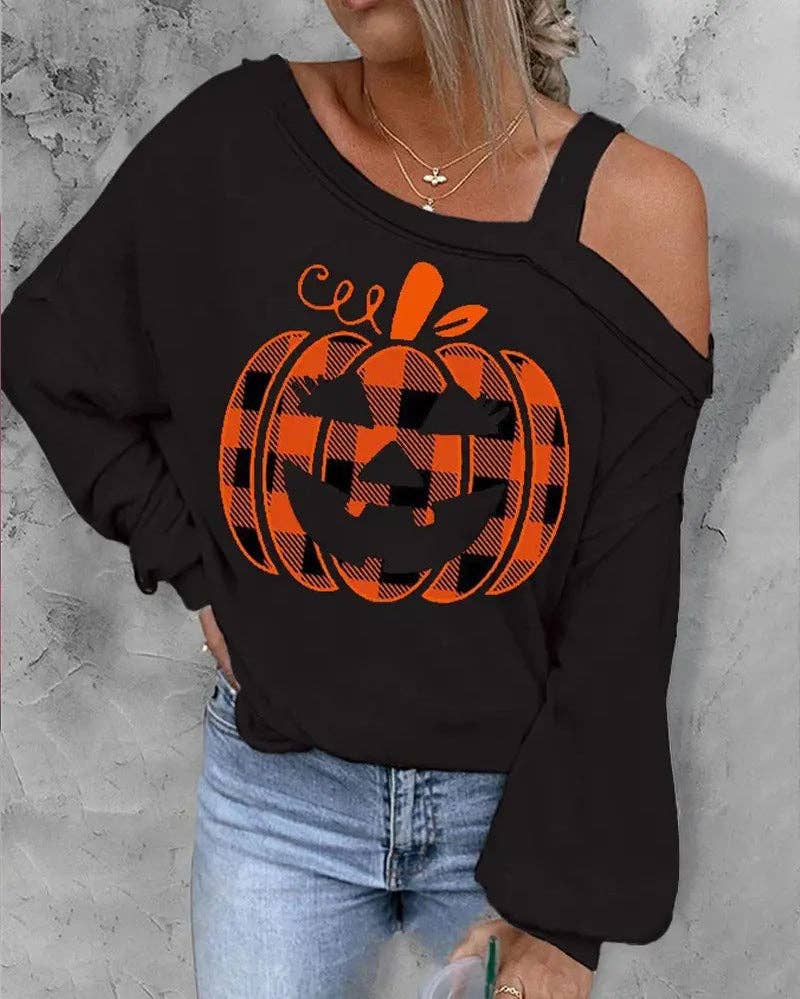 SALINA TRADING INC - Wholesale Graphic Sweatshirt - Women's - Halloween Women Cool Shoulder Sweatshirt with 3D Effect2