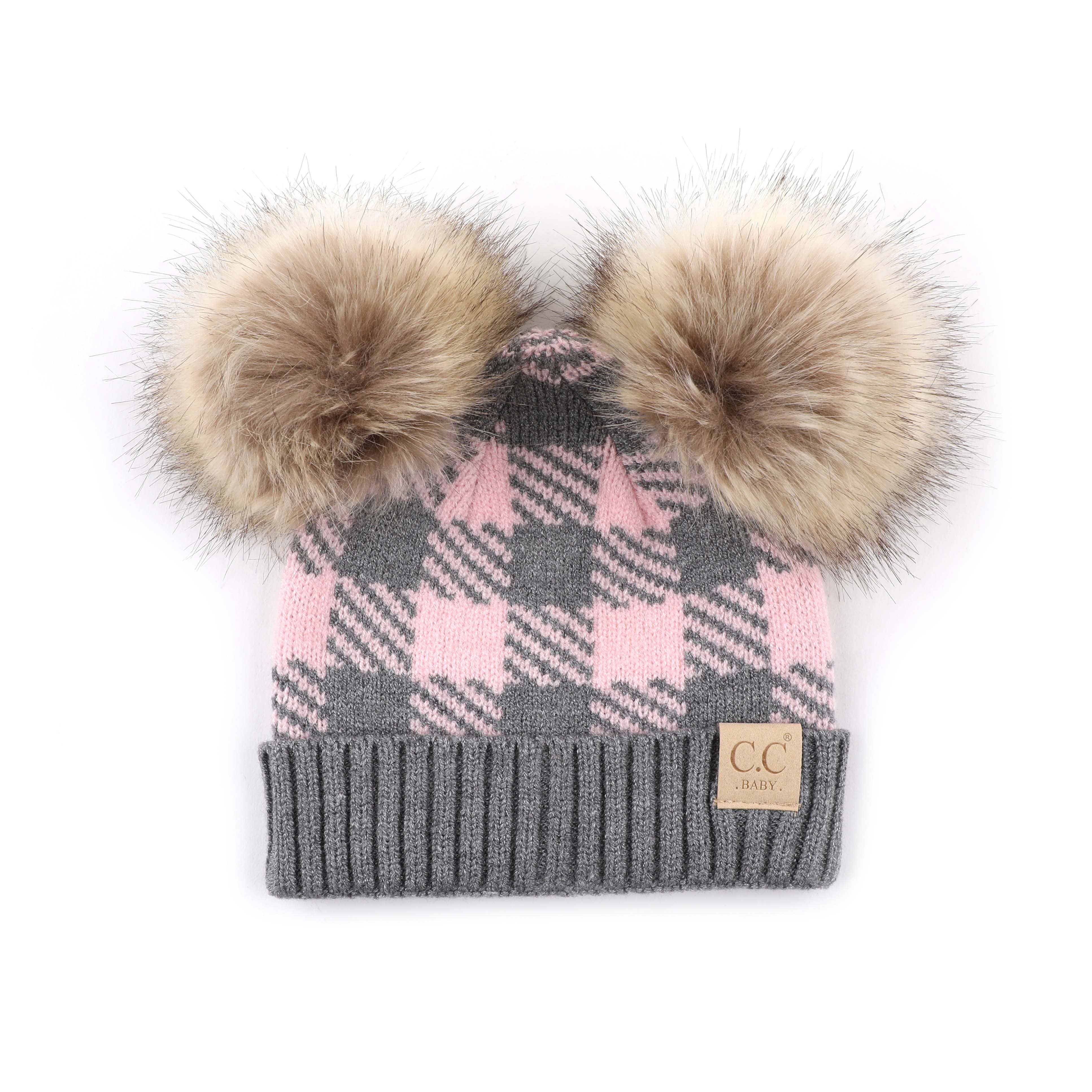 Truly Contagious – Engroshandel Beanie - Børn – CC Baby Buffalo Plaid Dobbelt Pom hue (BABY-25-POMPOM)2