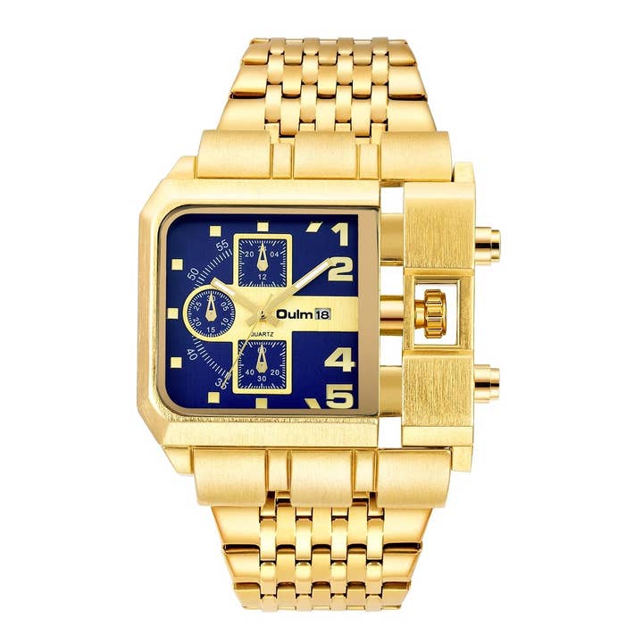 WoodWristCo - Wholesale Wrist Watch - Men's - Men Cool Square Gold Heavy Watch