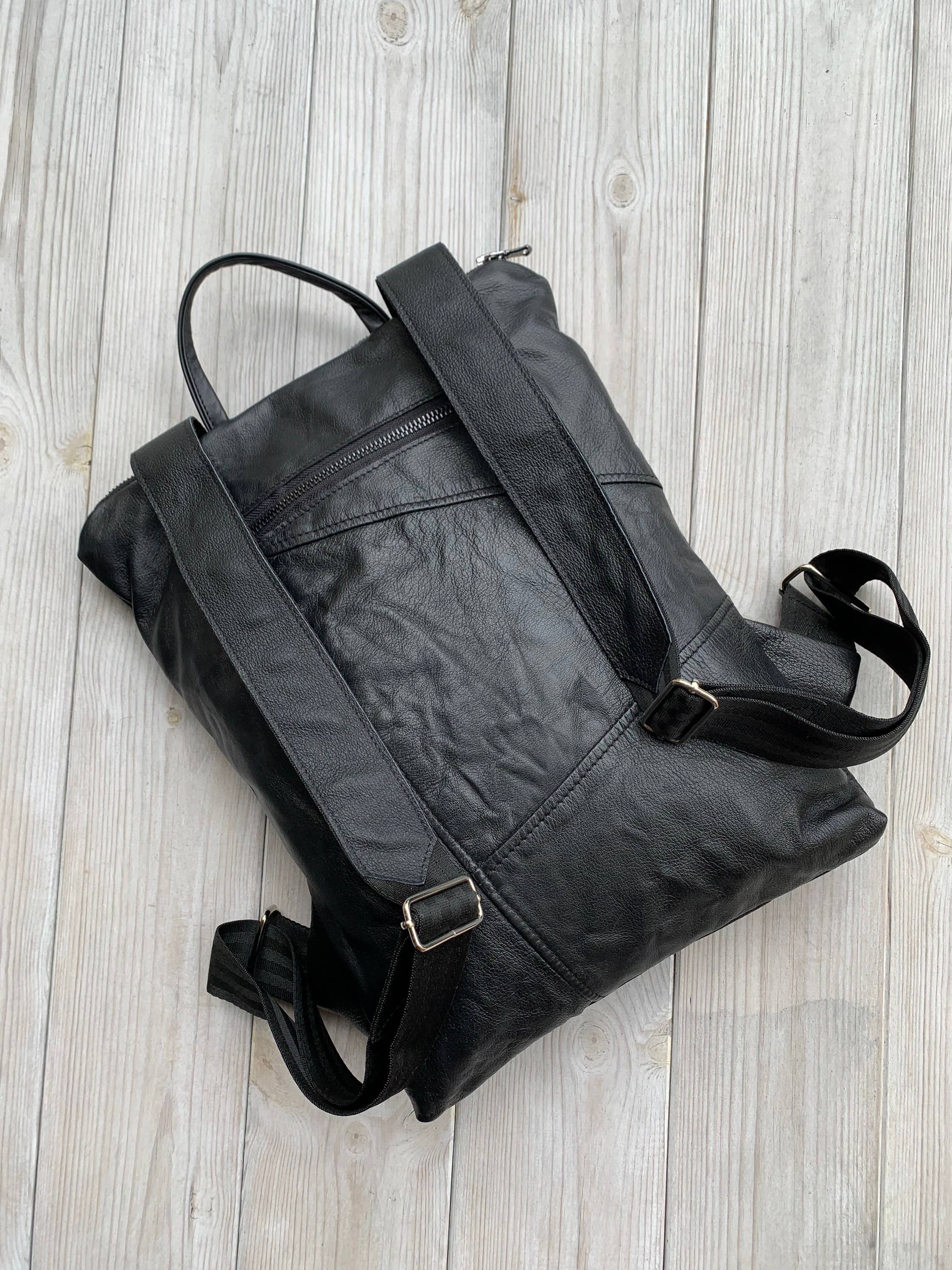 LeaF – wholesale Ryggsäck - Dam – Svart läderryggsäck tillverkad av återanvänt läder2