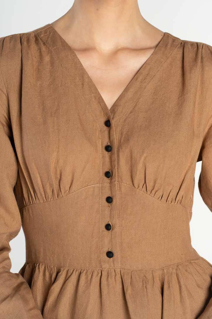 Son de Flor – Großhandel Kleid – Damen – Diane – Leinen-Midikleid mit V-Ausschnitt17