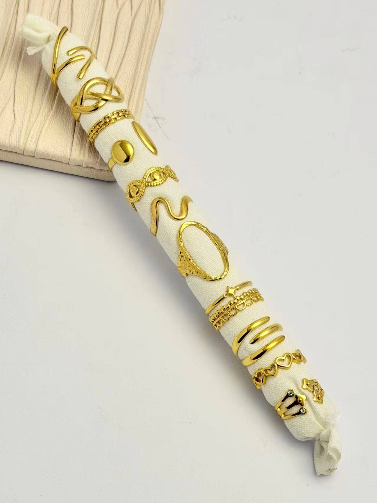 COSMOS – Anel de banda por atacado – Conjunto de 12 anéis ajustáveis de aço inoxidável com almofada inclusa