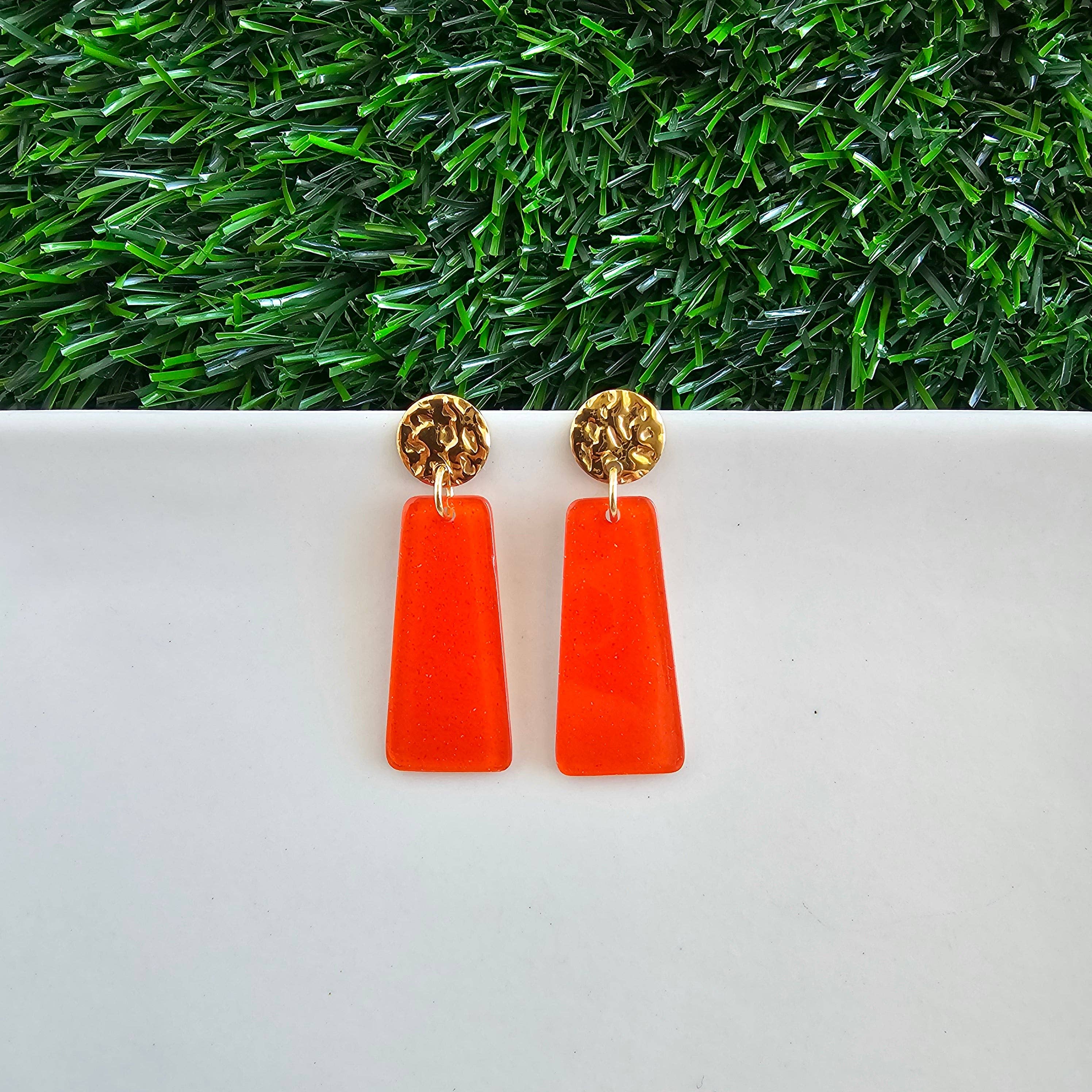 Spiffy & Splendid - Wholesale Dangle Earrings - Mia Mini Earrings - Orange Glitter // Jewelry, Game Day
