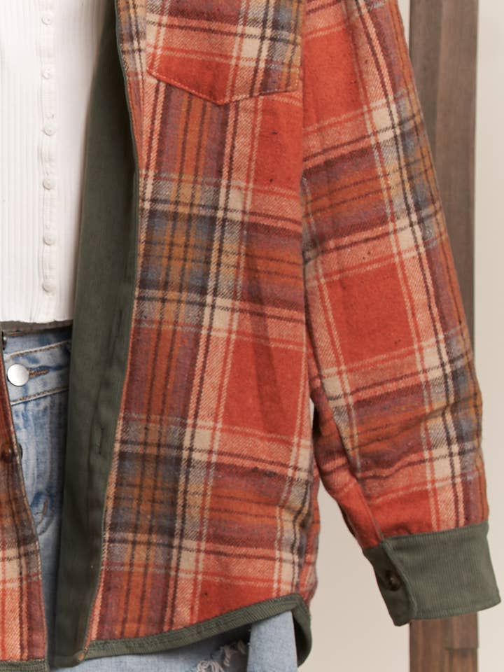 Mello. - Wholesale Button Down Shirt - Women's - Reversible Corduroy and Plaid Button Down Shirt
