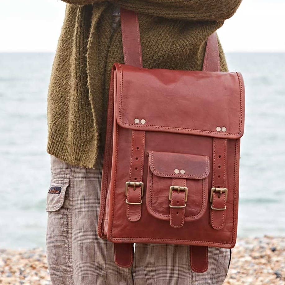 The Paper High Gift Company Limited - Vente Sac à dos – femme - Sac à dos style cartable en cuir marron - Fait main1