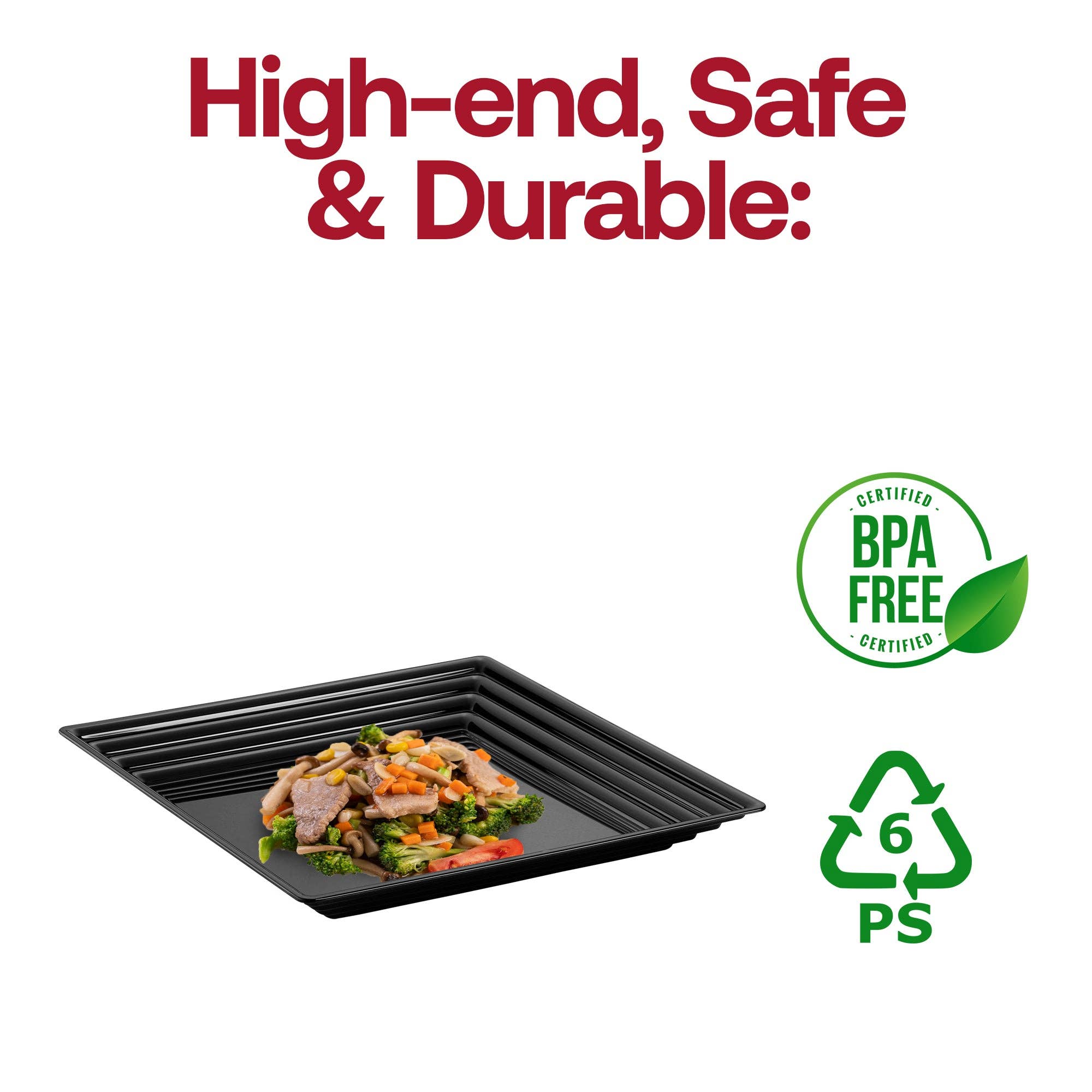 Smarty had a Party - Wholesale Dienblad - Zwarte vierkante plastic serveerschalen 12" x 12" - 3 stuks5