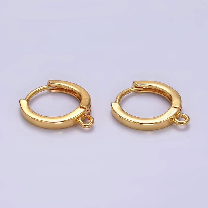 16K Gold Filled 13mm Minimalist Flat Huggie Open Loop Earrings Findings Supply | Z567 for wholesale by Aim Eternal