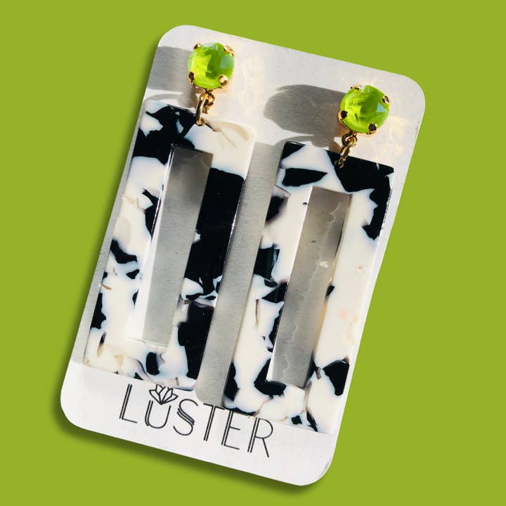 Black + White Earrings | Acrylic Rectangle Statement Earring for wholesale by LUSTER