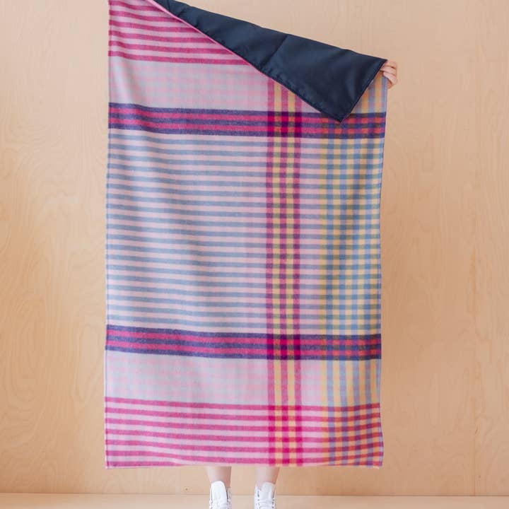 TBCo - Wholesale Picnic Blanket - Recycled Wool Small Picnic Blanket in Pink Micro Gingham1