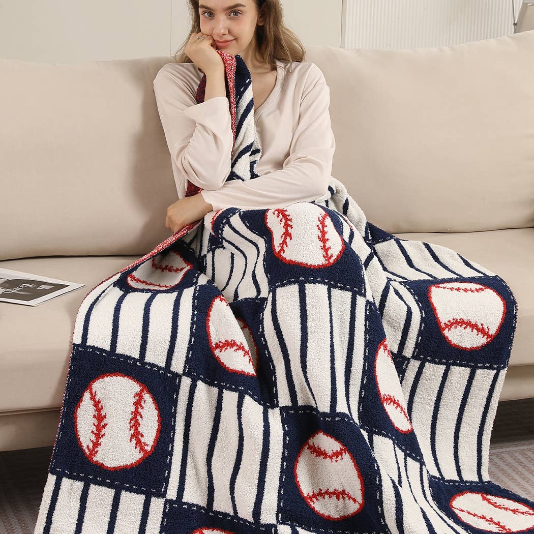 NAVY Baseball Pattern Print Cozy Throw Blanket for wholesale on Faire1