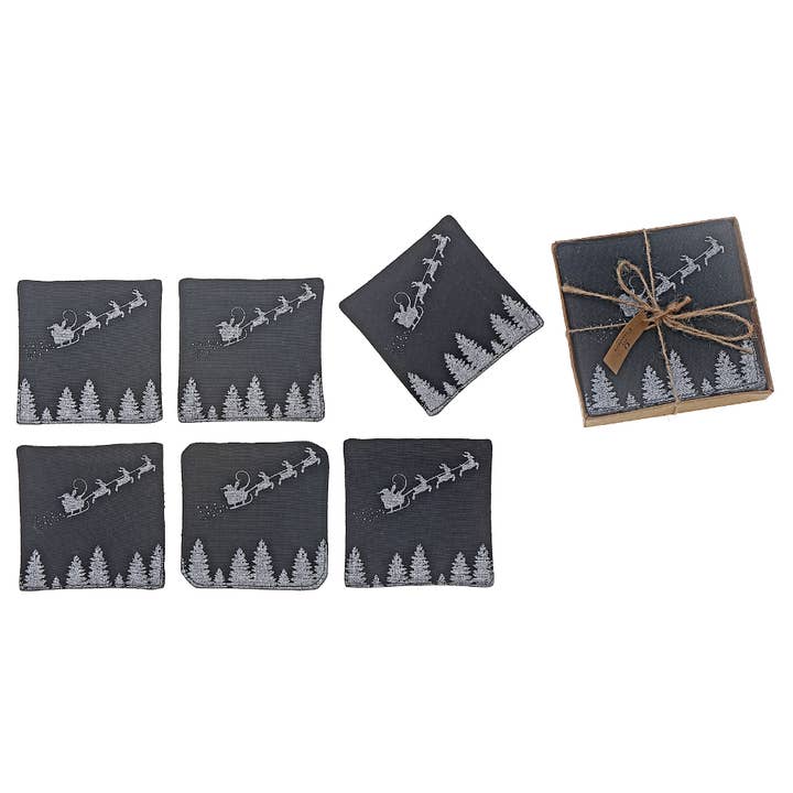6 Pc Square Printed Coaster Santa Reindeer for wholesale by IH Casa Decor