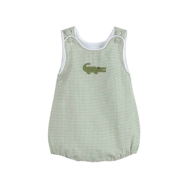 Green Gingham Alligator Bubble Romper for wholesale by Lil Cactus