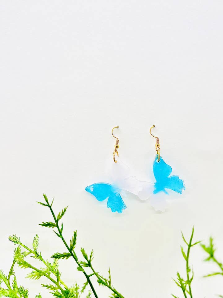 Blue and White Butterfly Earrings for wholesale by Lydia's Loops