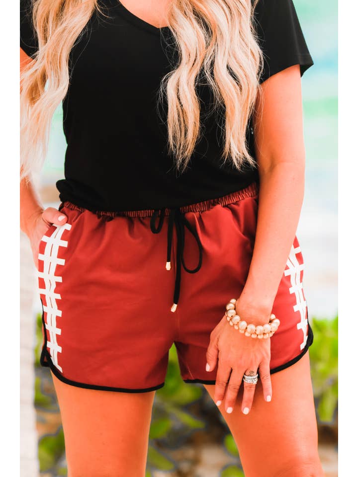 Brown 30A PREORDER- Touchdown Drawstring Everyday Shorts for wholesale on Faire2