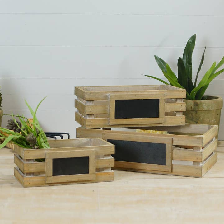 VIP Home & Garden - Wholesale Decorative Tabletop Object - VIP Wood 16 in. Brown Crates with Chalkboard Set 32