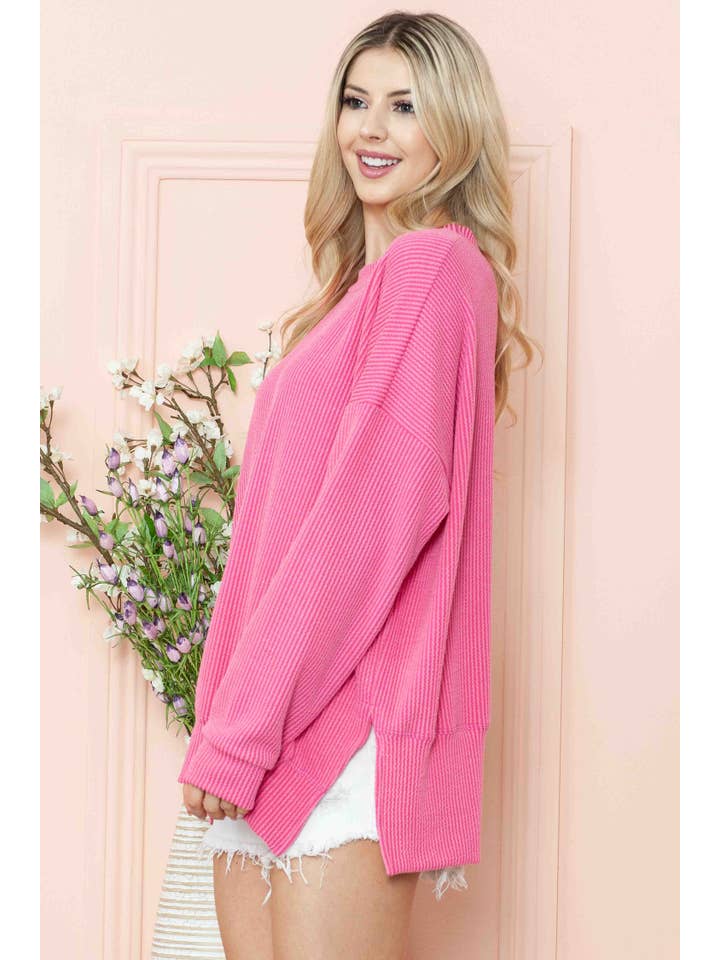 Burgundy Apparel - Vente Sweat-shirt – femme - SWEAT-SHIRT OVERSIZE CÔTELÉ ONDULÉ AVEC FENTE LATÉRALE2