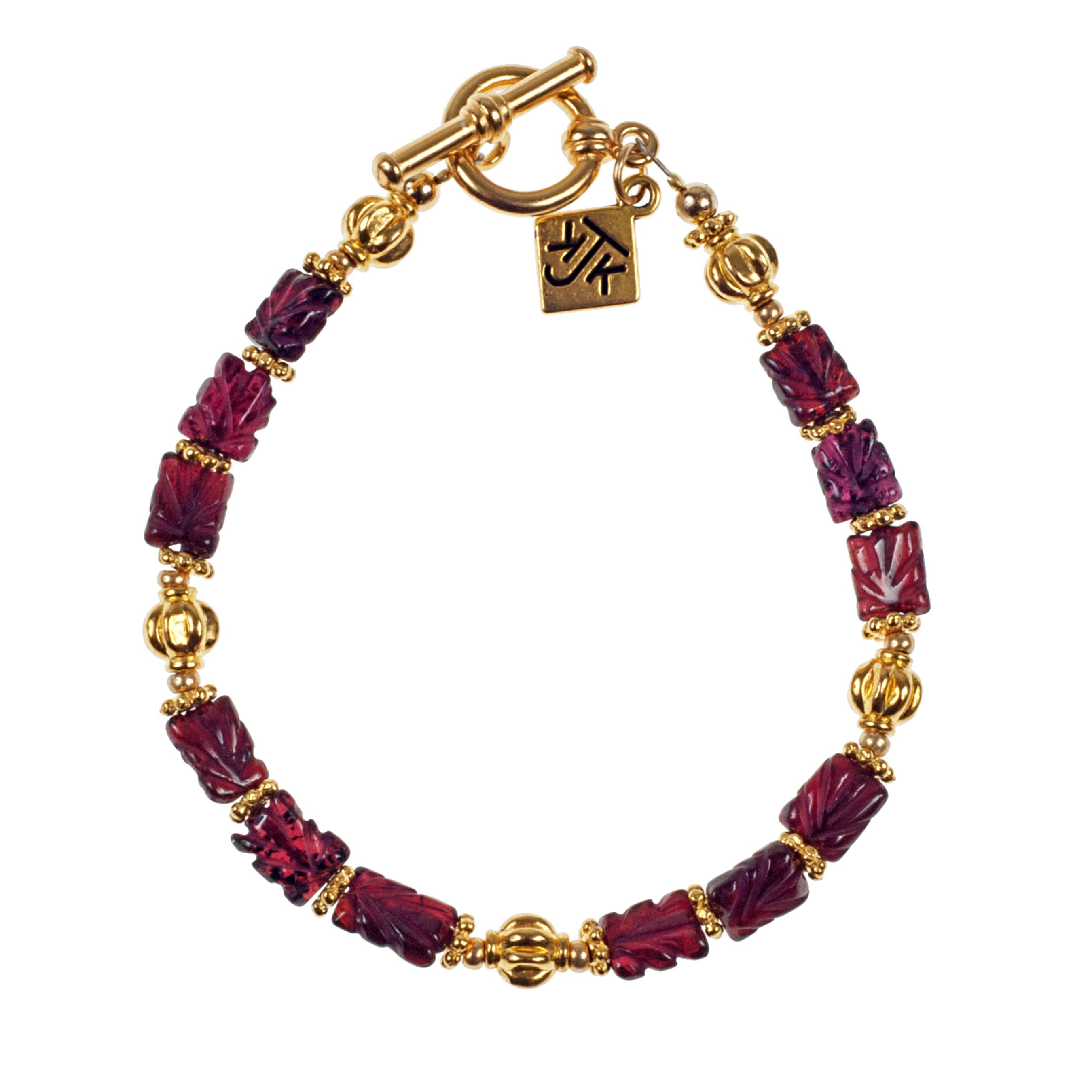KJK Jewelry Inc. - Wholesale Beaded Bracelet - Carved Garnet & Gold Bracelet0