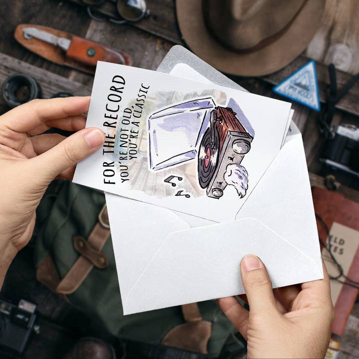 Aaron Millard Illustration - Vente Carte pour la fête des Pères - Carte de fête des pères « For the Record » pour un amateur de musique2