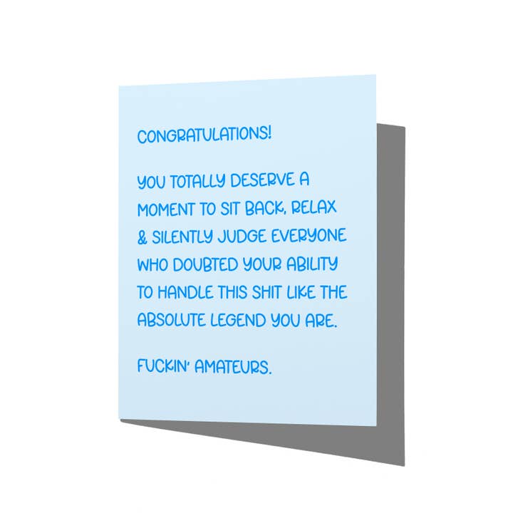 Fucking Amateurs Funny Congratulations Card for wholesale by La Folie Press