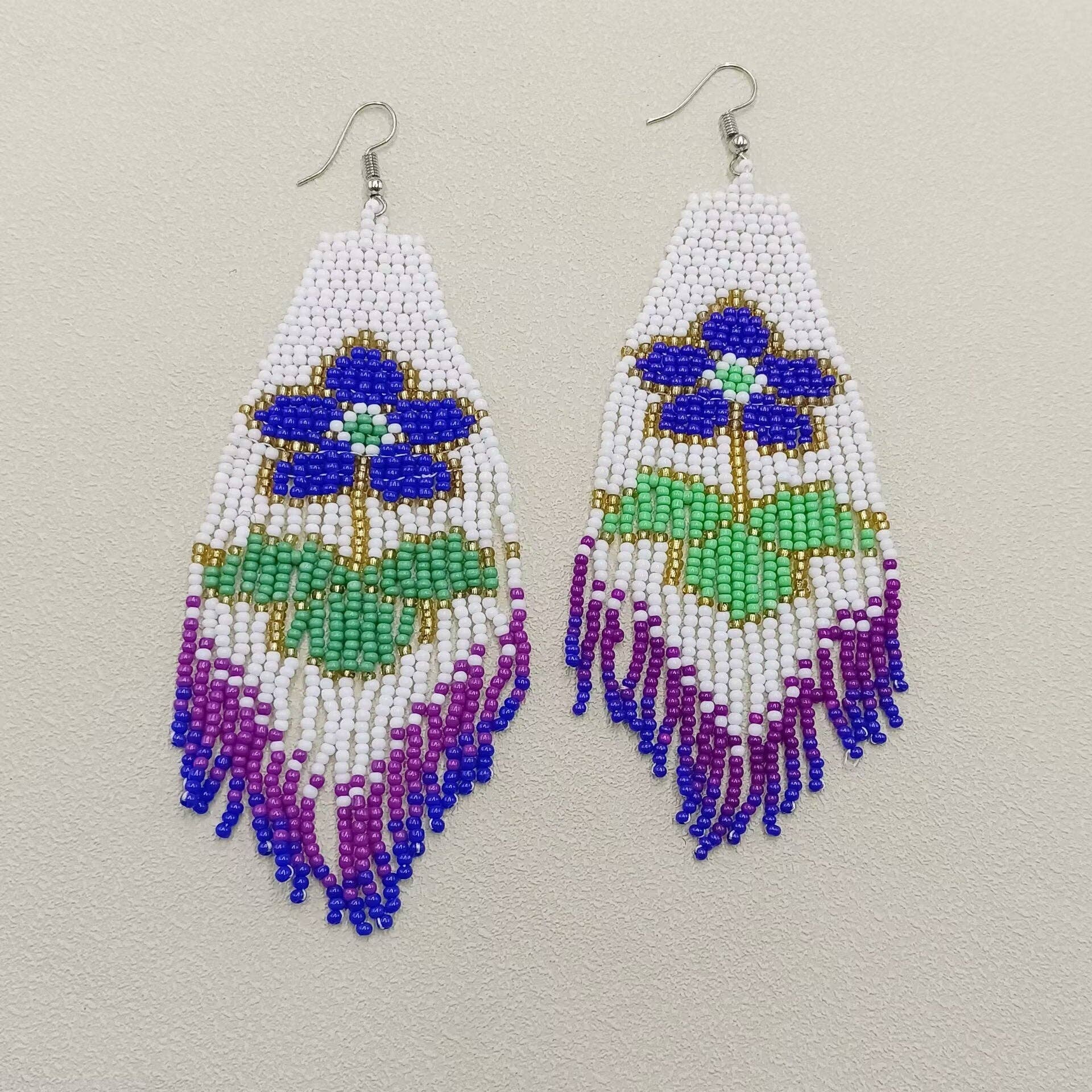 Mio Queena - Wholesale Tassel Earrings - Flower Pattern Seed Beads Fringe Earrings - SB0