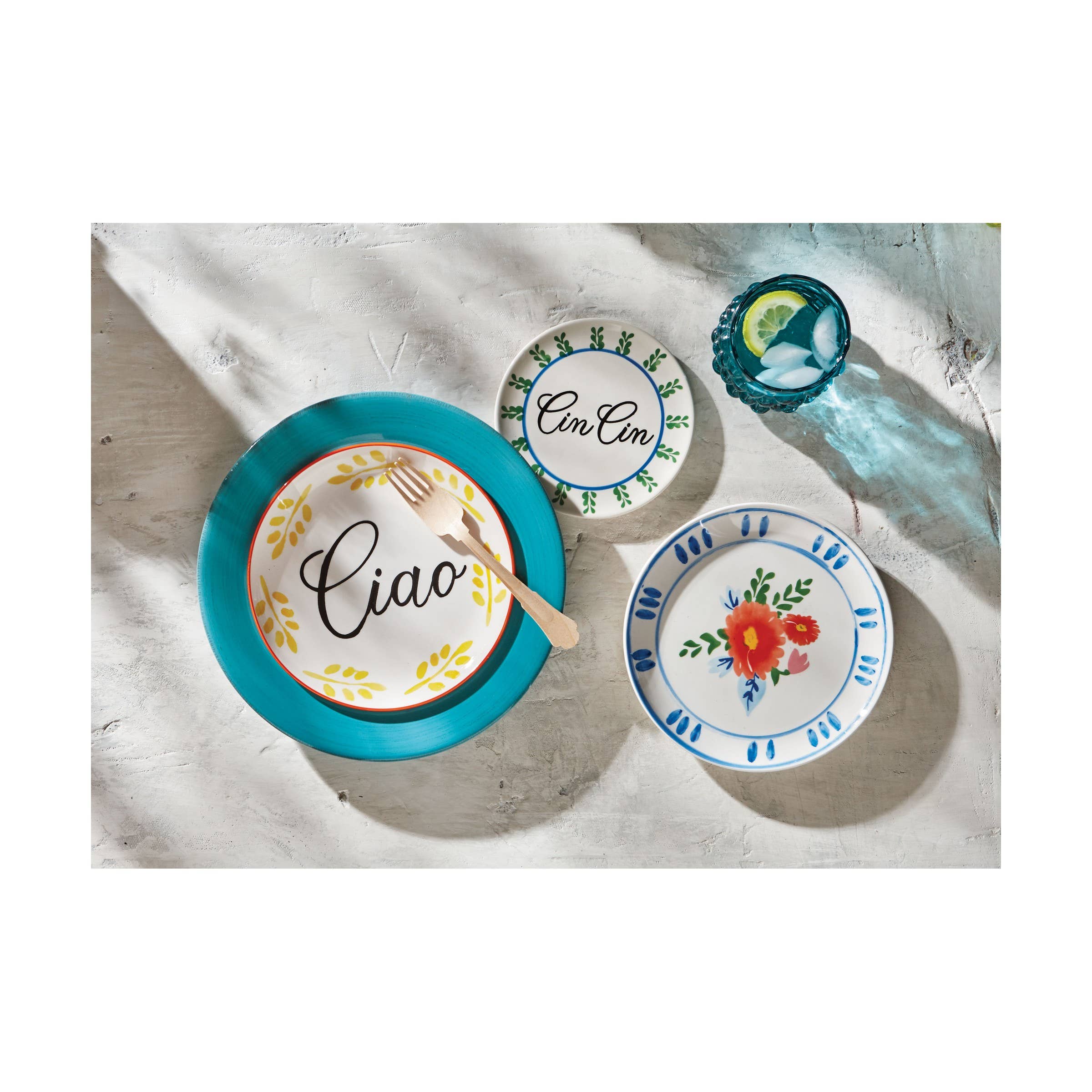 tag - Wholesale Appetizer Serveware - Dolce Vita Ciao App Plate Yellow Multi Earthenware Spring1