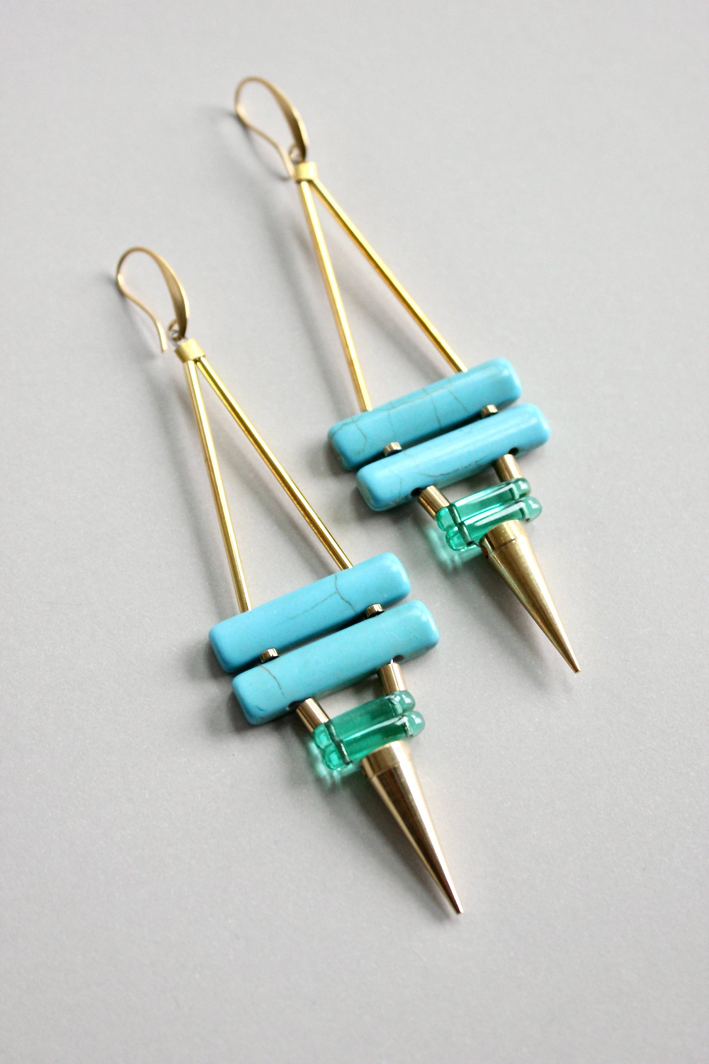 David Aubrey Jewelry - Wholesale Dangle Earrings - GNDE121E turquoise and green geometric spike earrings2