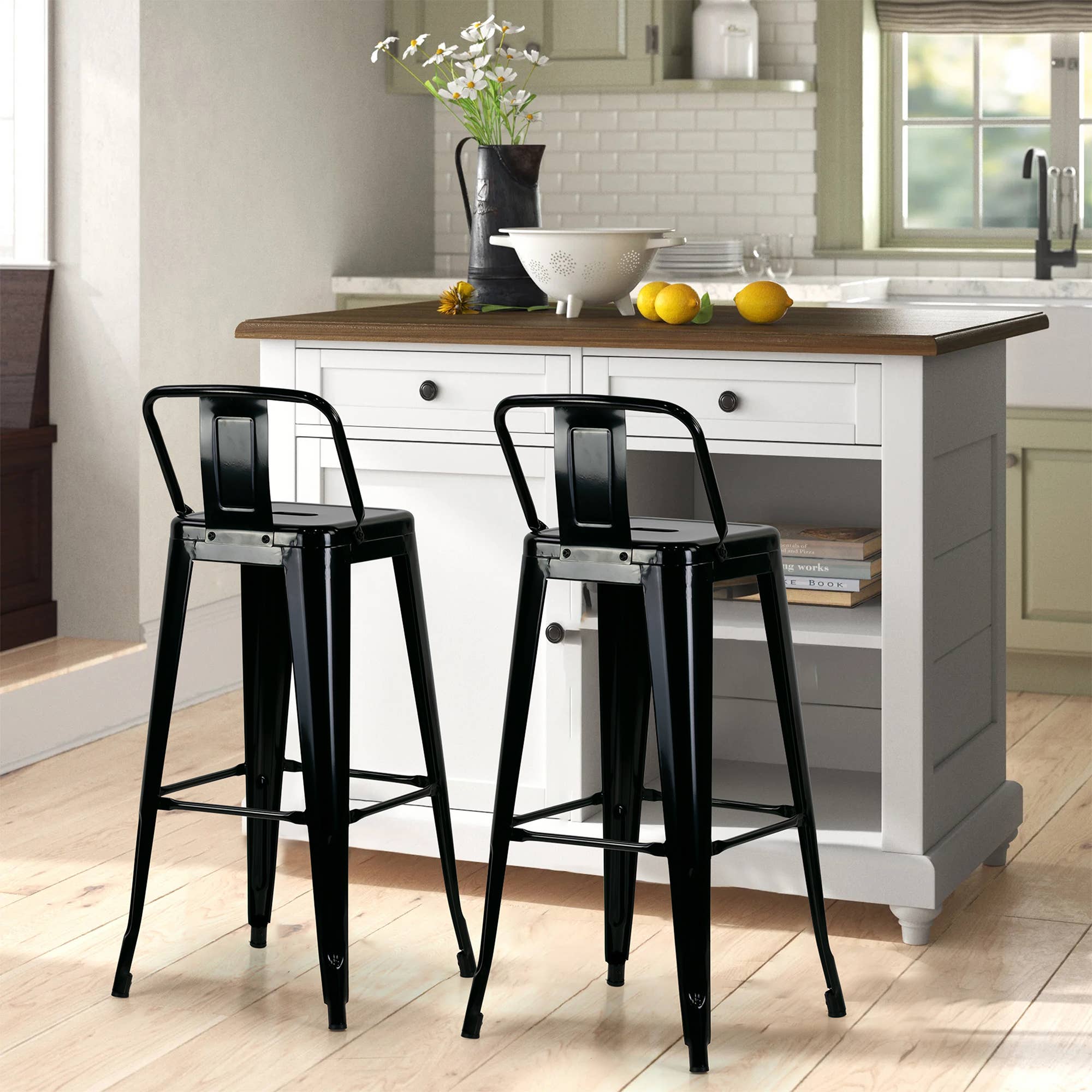 Glamour Home - Wholesale Stool - Set of 2 Barto Black Metal Bar Stool with Open Backrest7
