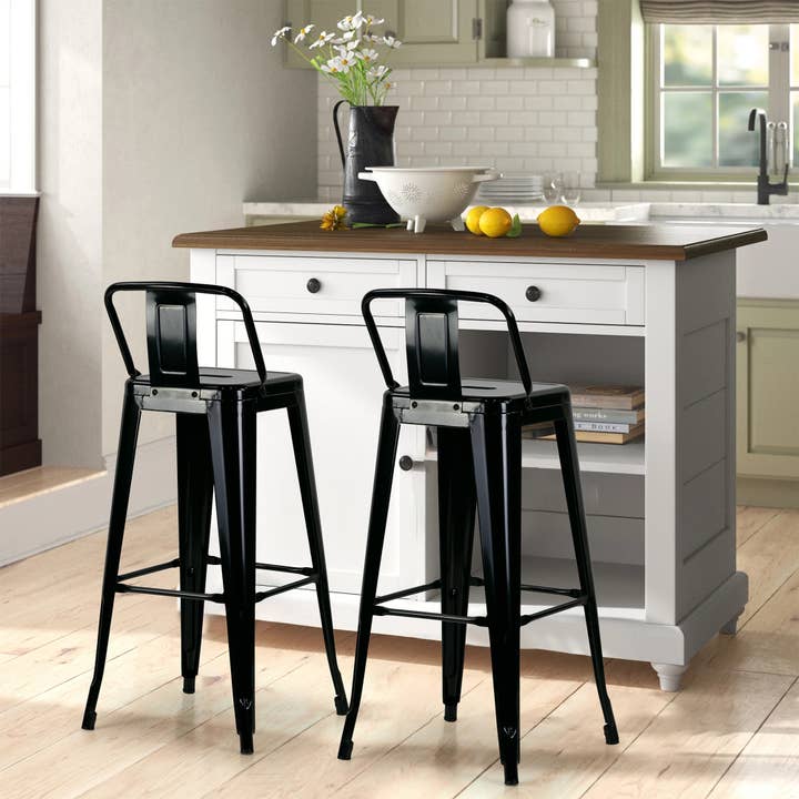 Glamour Home - Wholesale Stool - Set of 2 Barto Black Metal Bar Stool with Open Backrest7