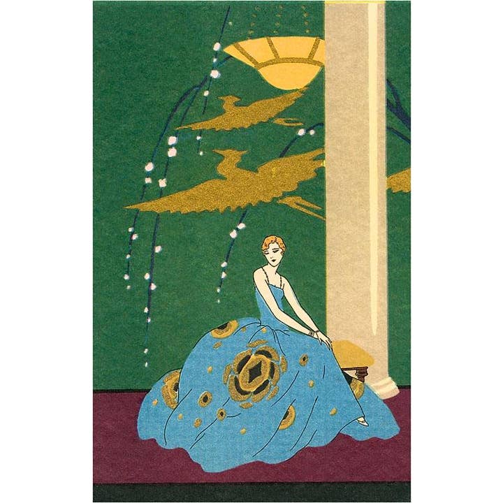 Greeting Card FG-97 Woman in Gown with Fantasy Birds for wholesale by Found Image Press