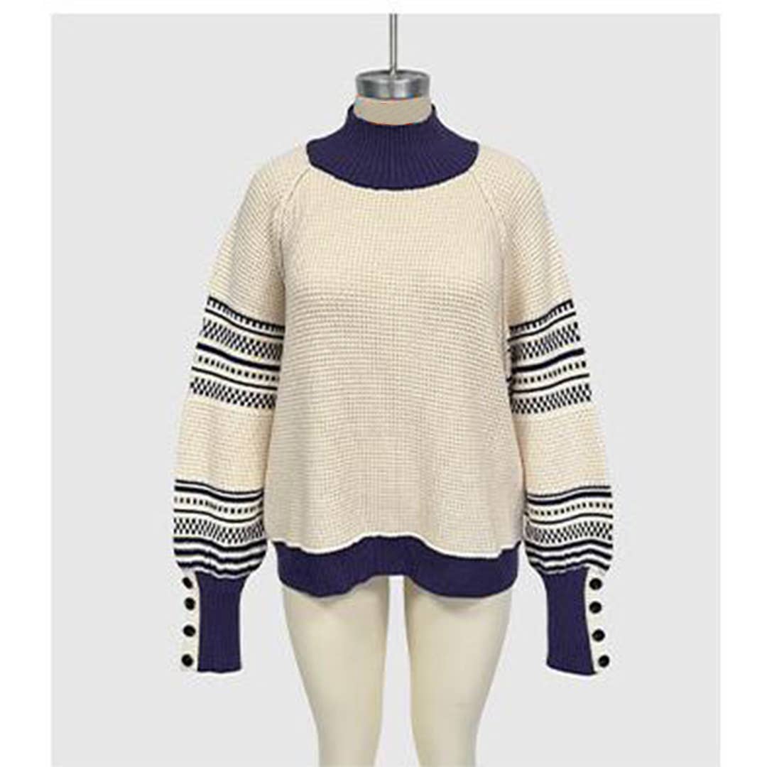 UNISHE - Wholesale Knit Sweater - Women's - Knitted Contrast Half Turtleneck Pullover Sweater SF1329