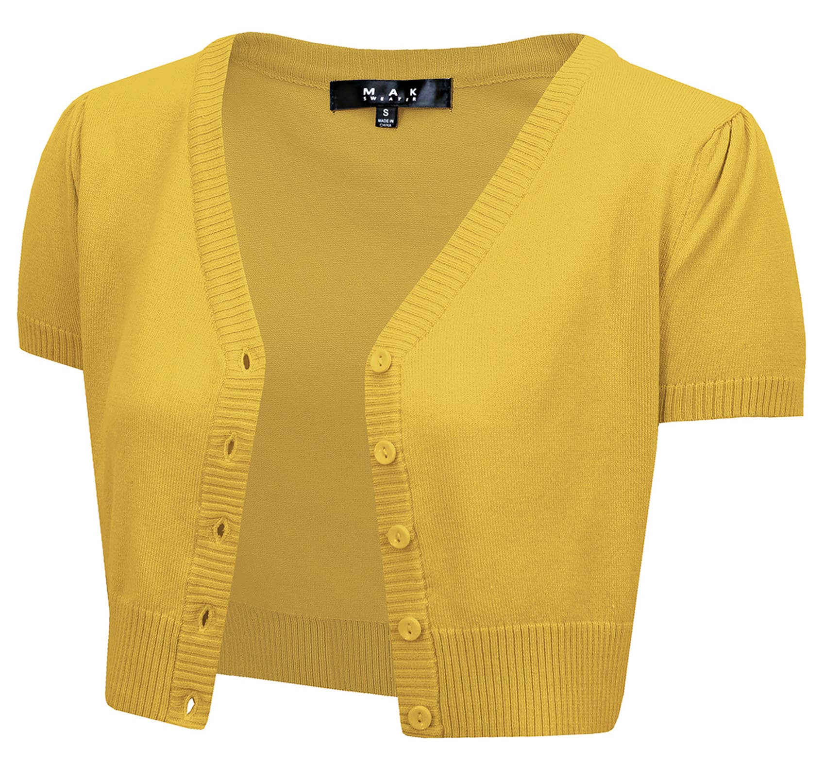 Mak - Vente Cardigan – femme - Cardigan boléro court à manches courtes bouffantes et col en V HB213716