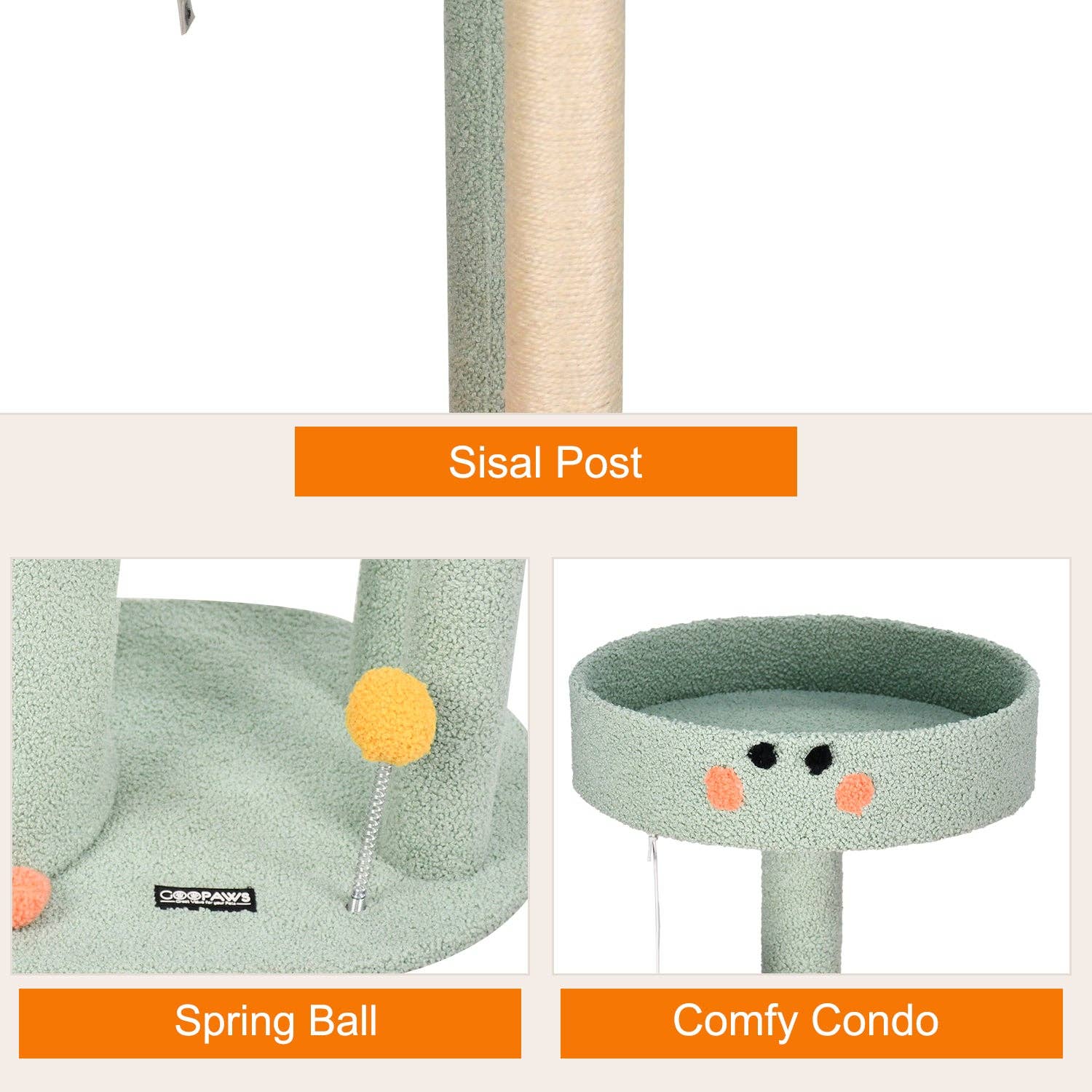 Jespet - Wholesale Pet Scratcher - Cat - GOOPAWS 3-Tier Faux Fur Cat Tree & Condo with Hammock, Green, 58.7''3