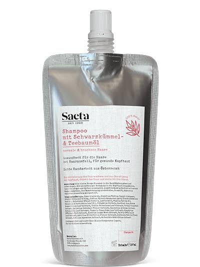 Shampoo con cumino nero e olio dell'albero del tè (sacchetto di ricarica) 200ml per la vendita all'ingrosso da parte di Saeta