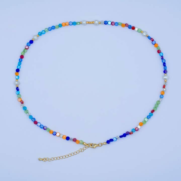 24K Gold Filled Multicolor Flat Gemstone 17.5 Inch Necklace | WA-2972 for wholesale by Aim Eternal