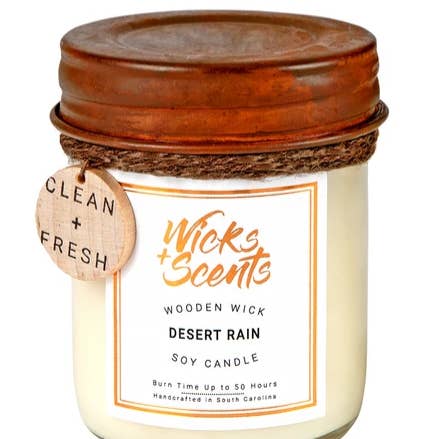 *Desert Rain - Vela de soja con mecha de madera - 8 oz para venta al por mayor de Wicks + Scents