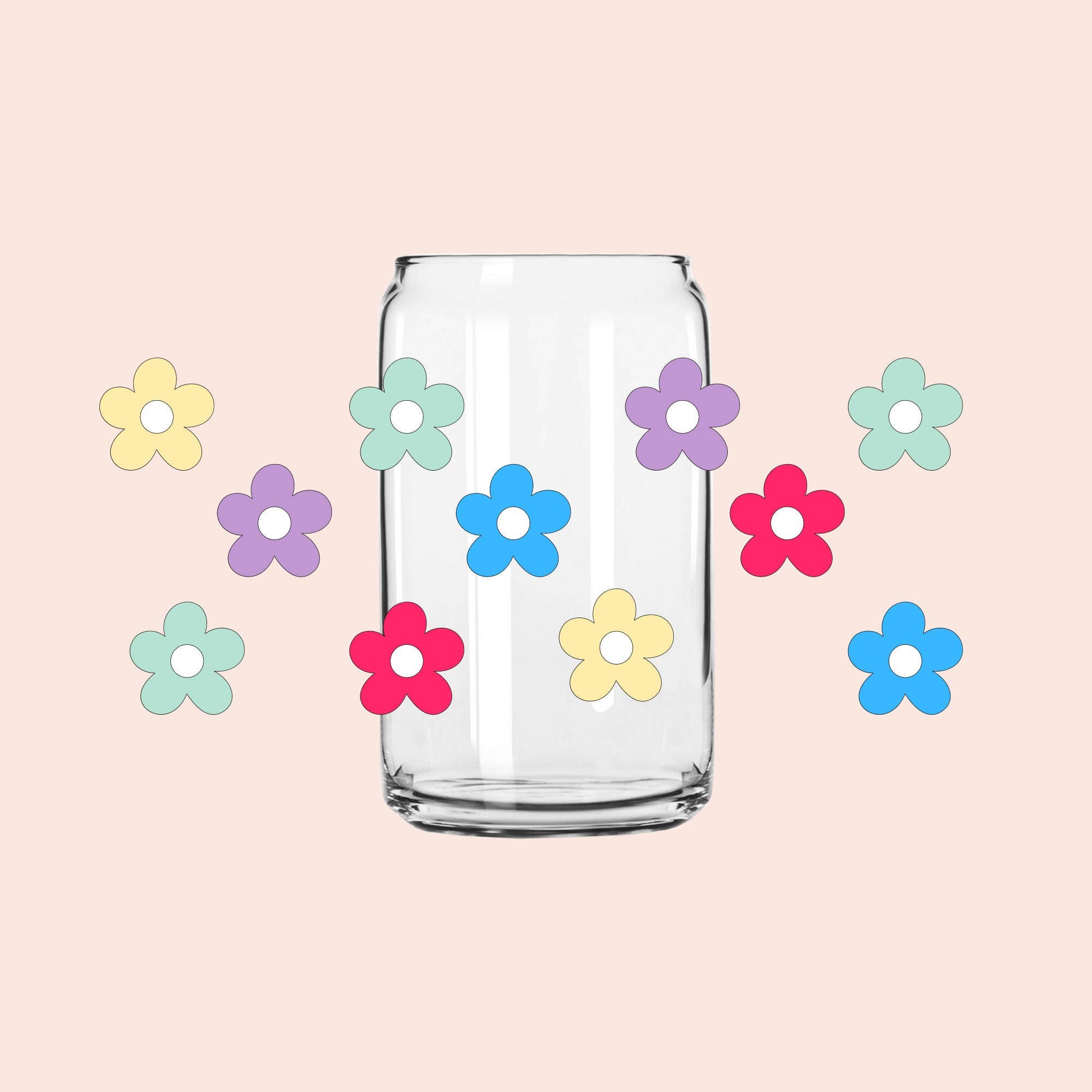 Designs & Crafts By Mo - Wholesale Drinking Glass/Cup - Retro Flower Coffee Glass Can, 16oz, Iced Coffee Beer Glass Can, Aesthetic TikTok Trendy, Free Shipping, Customizable Cup, Co-Worker Gift7