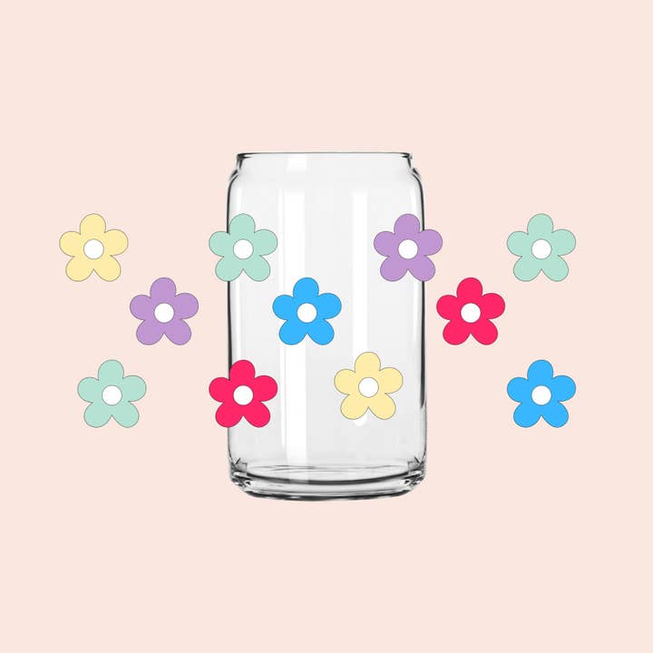 Designs & Crafts By Mo - Wholesale Drinking Glass/Cup - Retro Flower Coffee Glass Can, 16oz, Iced Coffee Beer Glass Can, Aesthetic TikTok Trendy, Free Shipping, Customizable Cup, Co-Worker Gift7