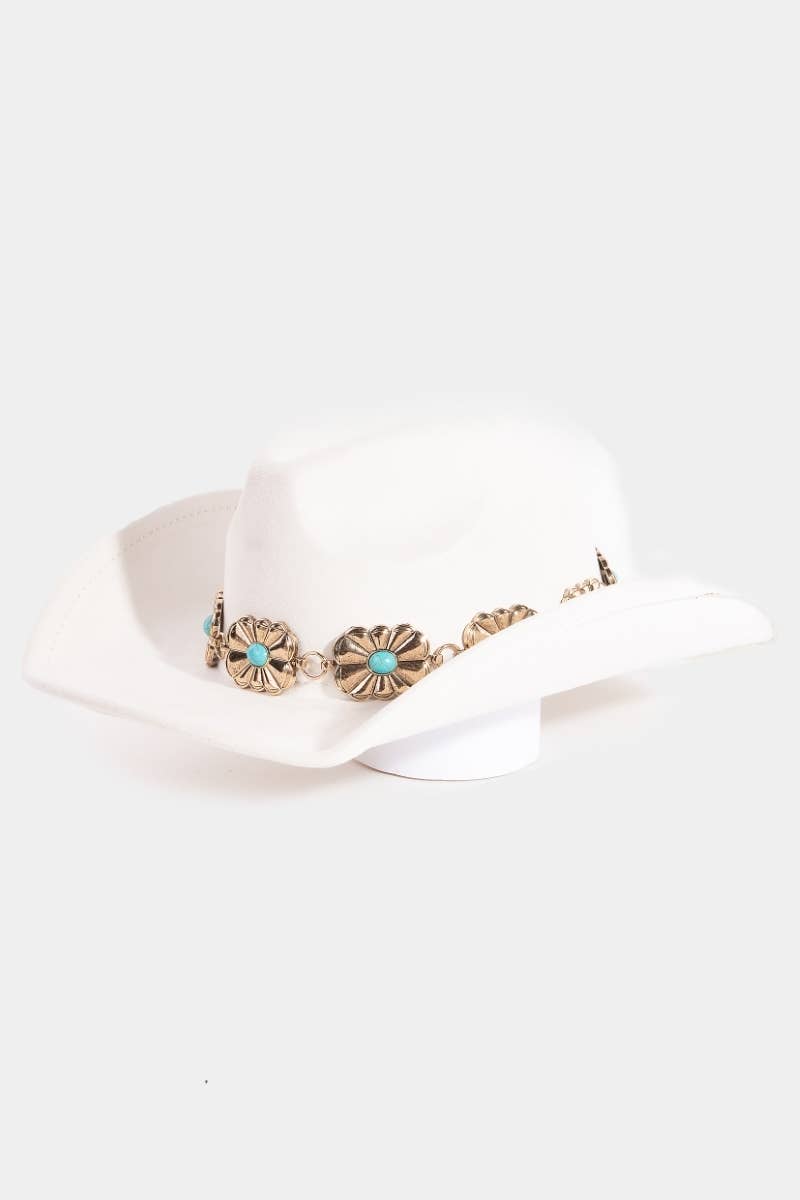 Collections by Fame Accessories – wholesale Fedora – Women’s – Turquoise Stud Rectangular Concho Chain Western Cowboy Hat11