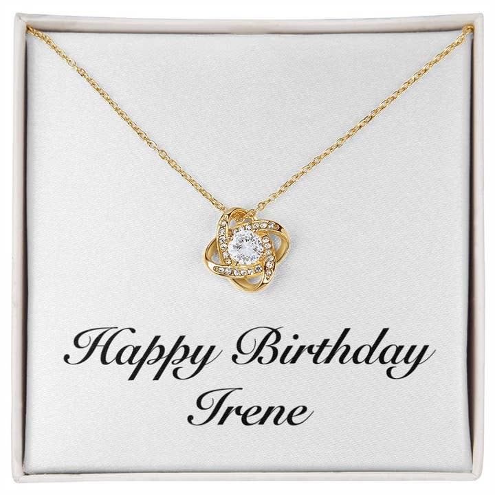 Happy Birthday Irene - 18K Yellow Gold Finish Love Knot Necklace for wholesale by Unique Gifts Store