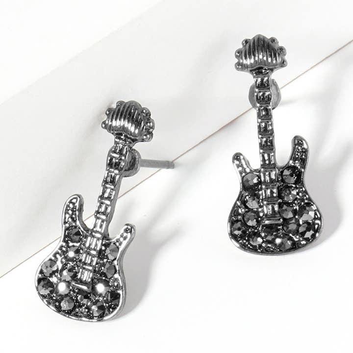 Crystal Stone Paved Guitar Stud Earrings
for wholesale by Sensibling Corp.