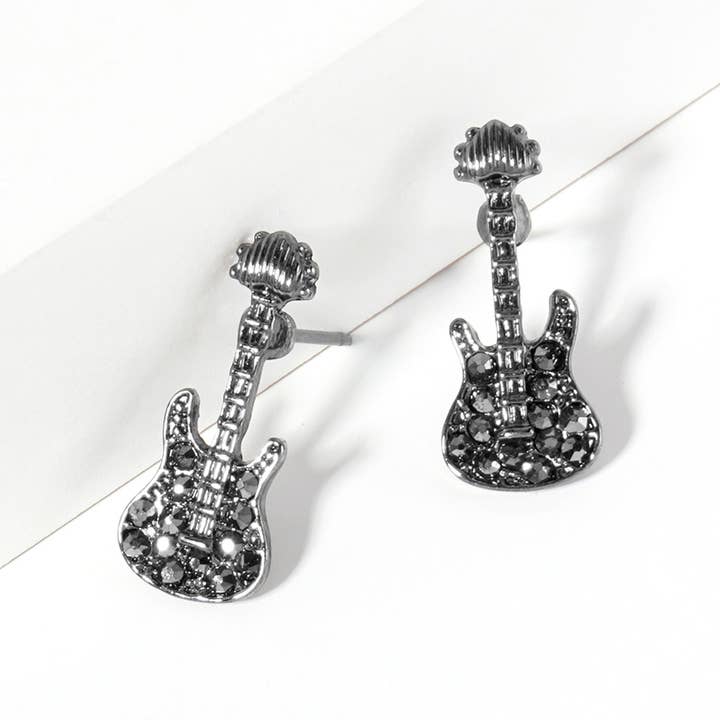 Sensibling Corp. - Wholesale Stud/Post Earrings - Crystal Stone Paved Guitar Stud Earrings