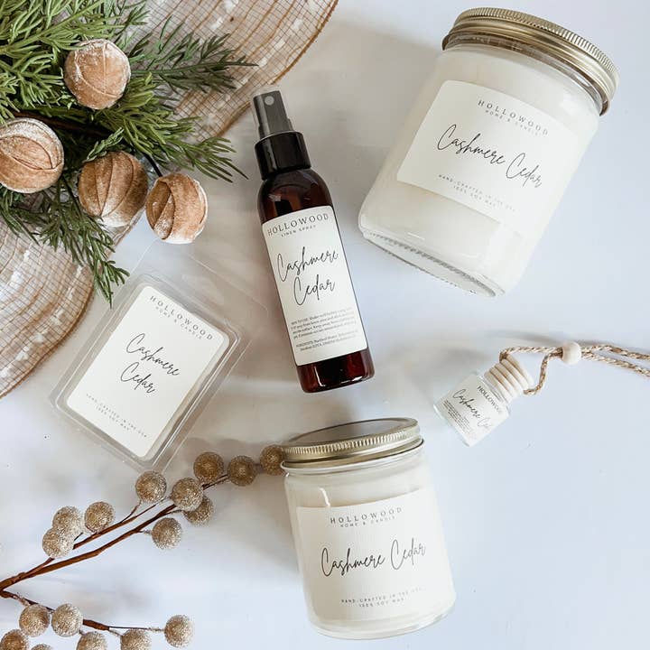 Hollowood Home and Candle - Wholesale Jar/Filled Candle - CASHMERE CEDAR | HOLIDAY CANDLE | 100% SOY WAX | 8 OZ