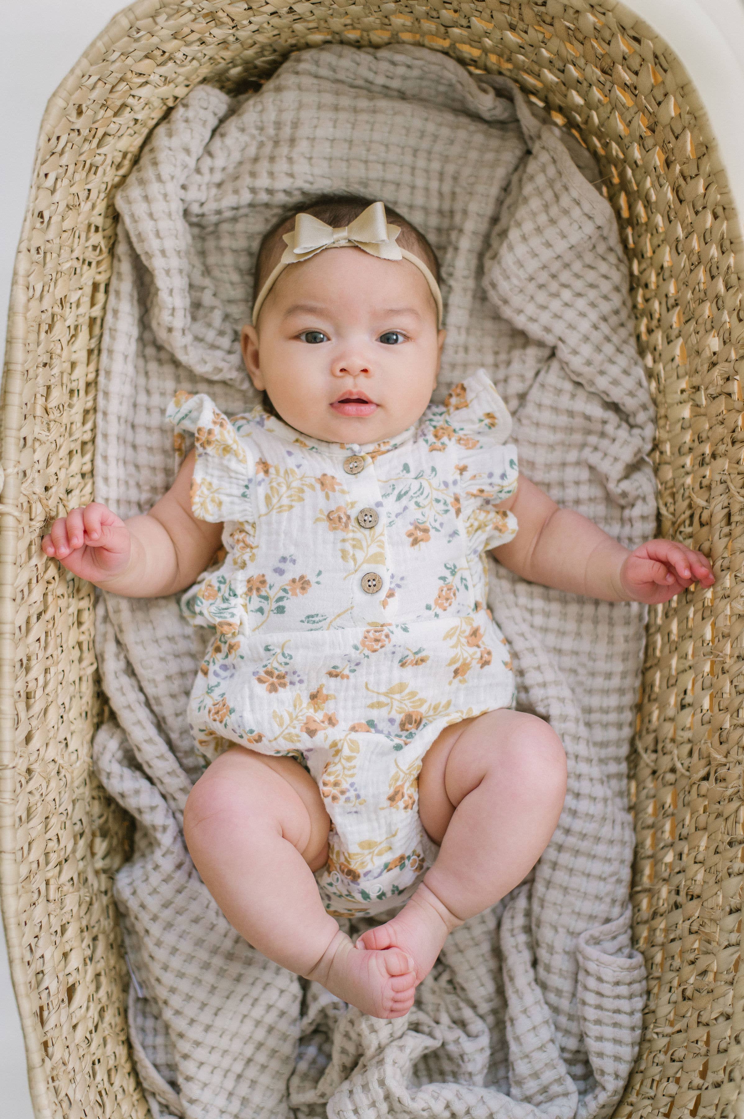 Claire and Bella - Wholesale Bodysuit (Non-Footed) - Baby - Organic Cotton Summer Romper - White Summer Floral