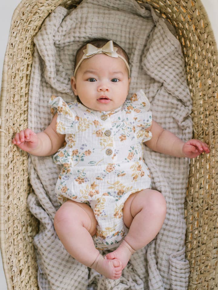 Claire and Bella - Wholesale Bodysuit (Non-Footed) - Baby - Organic Cotton Summer Romper - White Summer Floral0