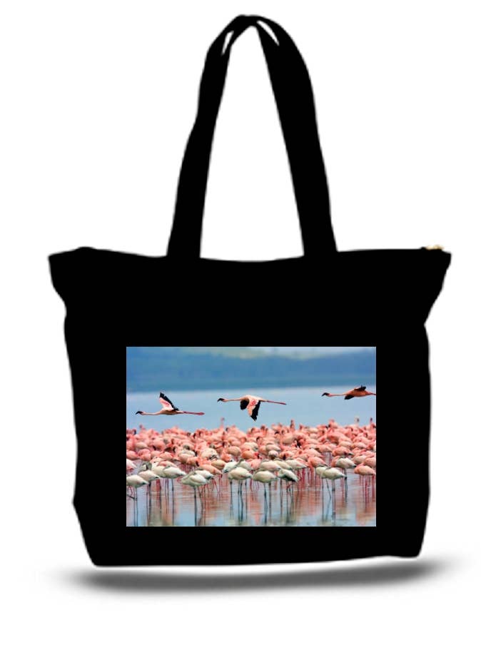 BMS BIZ - Wholesale Tote Bag - Unisex - Pink Flamingos Large Tote Grocery & Stuff Bag0