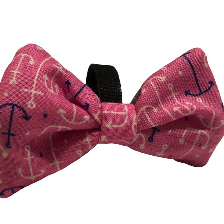 Pink anchor dog bow for wholesale by Mixnature Collars